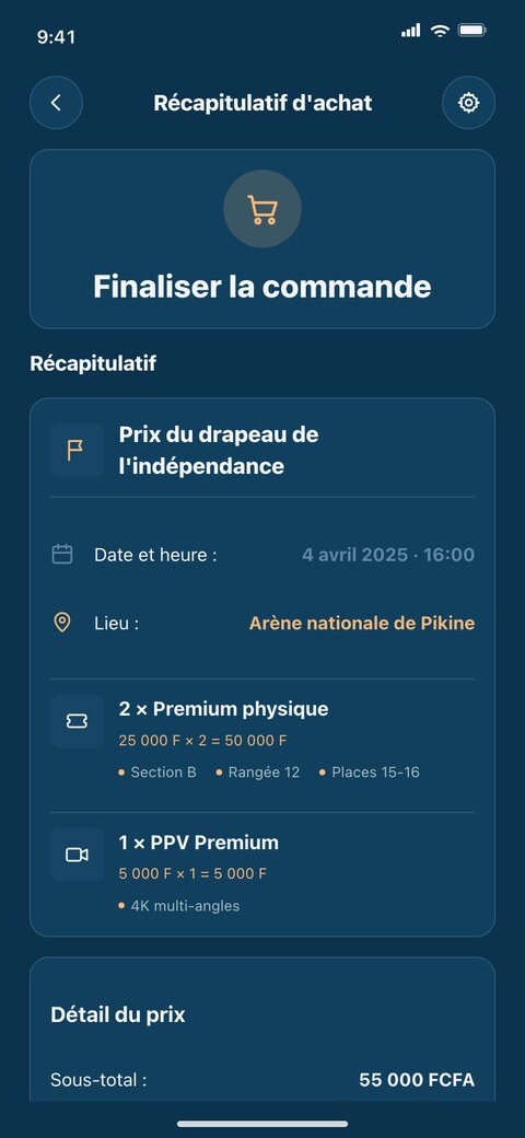 Récapitulatif d'achat : billets Premium physiques et PPV multi-angles